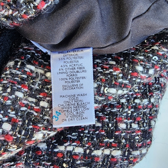 LOFT Women's Tweed Skirt Black Red White Faux Wrap Fringe Lined Straight Mini 10 - Picture 8 of 9